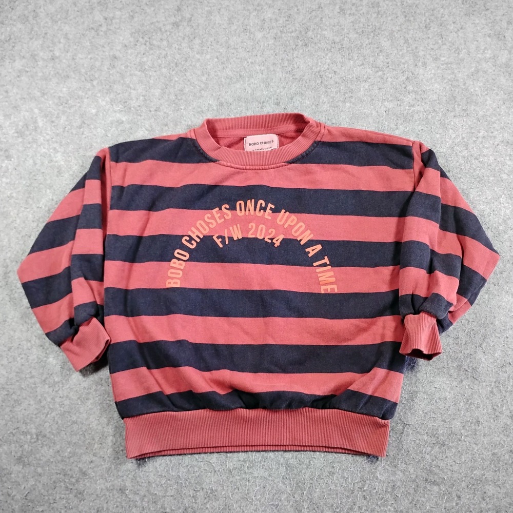 Bobo Choses Kids Striped Organic Cotton Sweatshirt Red Navy FW24 Size 6-7Y 122cm